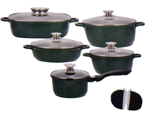 سيت أواني طهي ١٢ قطعة، لون أخضر