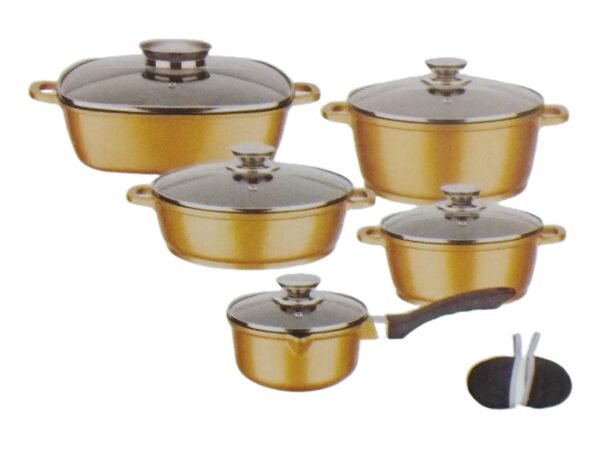 سيت أواني طهي ١٢ قطعة، لون الذهبي